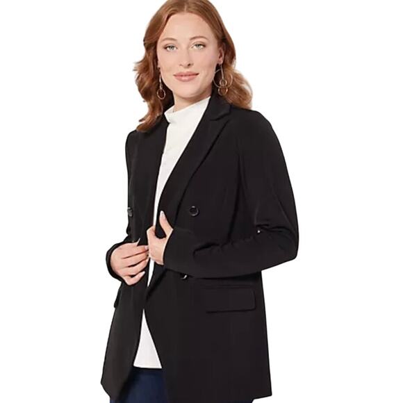 Susan Graver Jackets & Blazers - QVC Susan Graver Petite LK Fusion Double-Breasted Blazer NWT Black Size LP